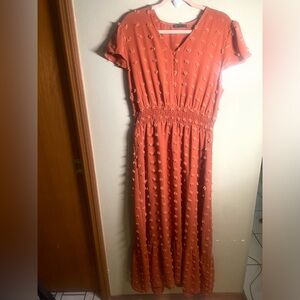 Orange Swiss Dot Ruffled Maxi Dress XL  cottagecore Flowy boho Earthen